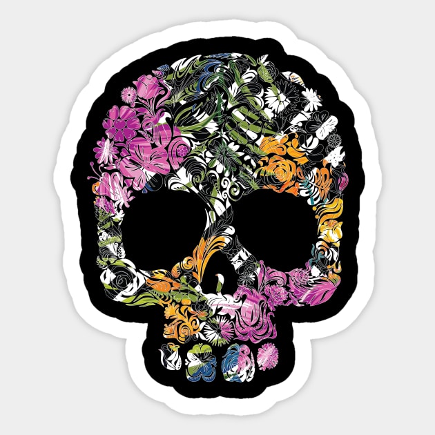 Tropical Floral Skull Sticker by logiamerch
